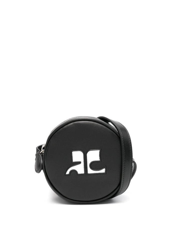 Courreges Schwarze Damen-Tasche mit rundem Logo 2