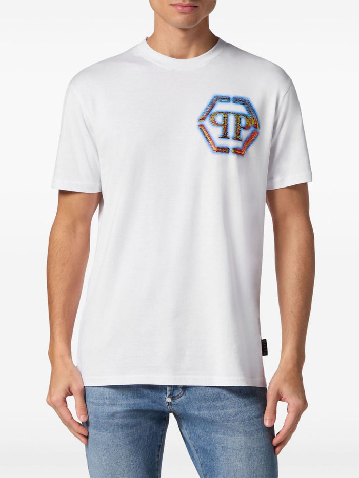 Philipp Plein T-shirt Bianco Uomo Logo Strass Multicolor 2