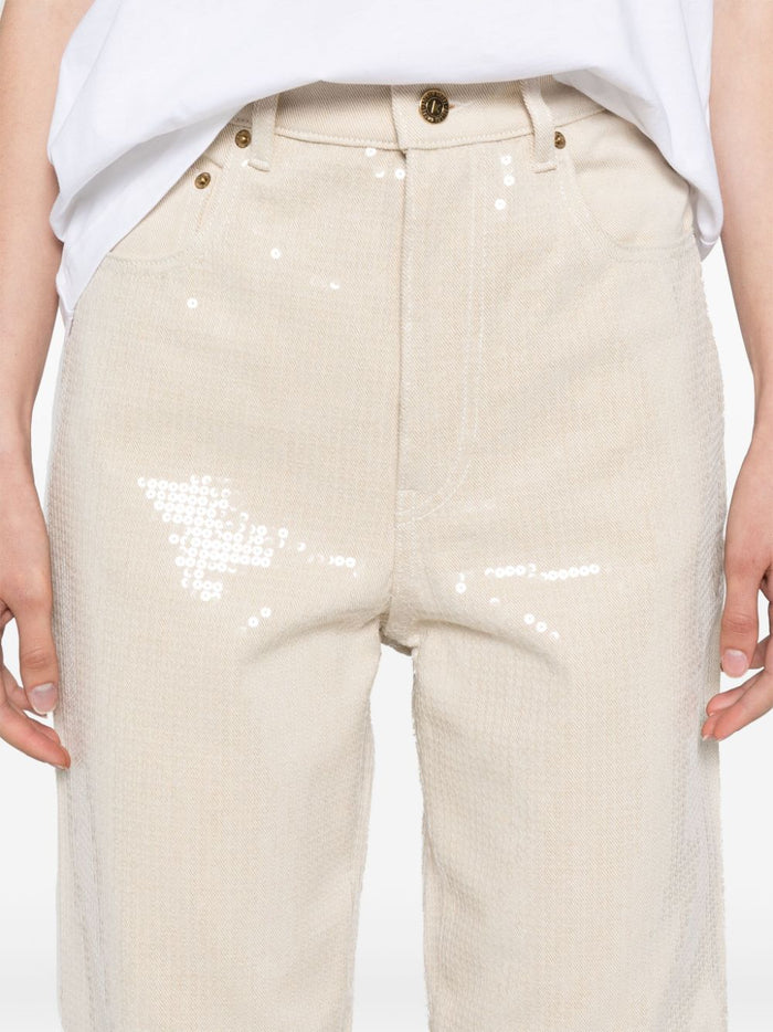 Golden Goose Pantalone Beige Donna Paillettes All Over 4