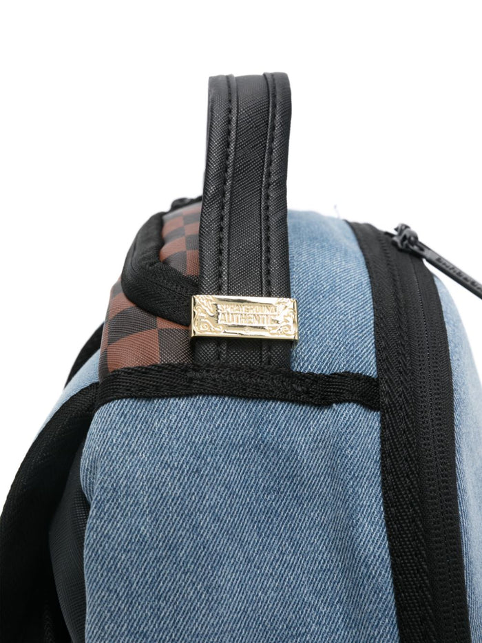 Sprayground Backpack Brown-Blue Unisex Checkered Panel Denim 2