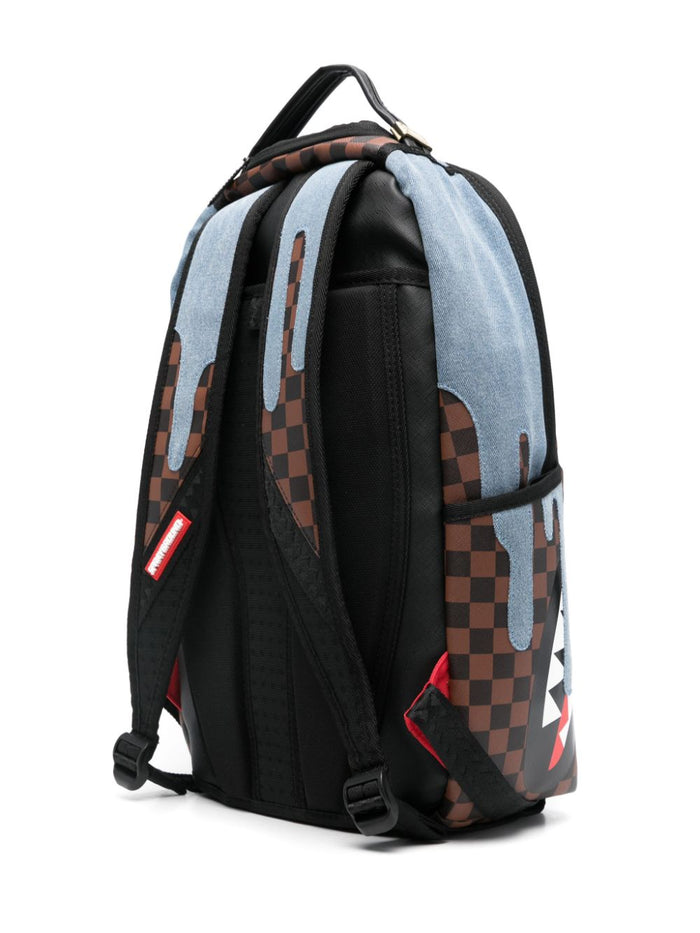 Sprayground Backpack Brown-Blue Unisex Checkered Panel Denim 4