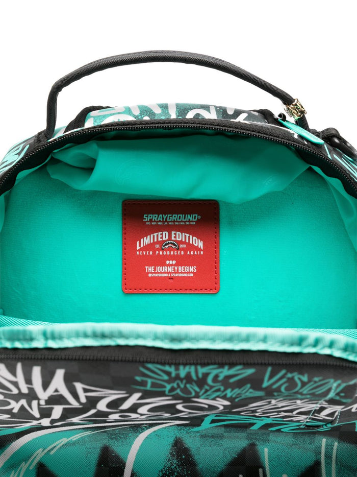 Sprayground Zaino Spray Poetry III Uomo Nero-Turchese 4