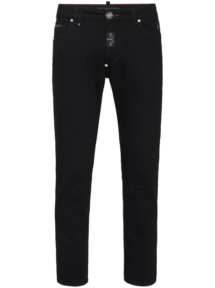 Philipp Plein Jeans Nero Uomo Bottone Logo Hexagon 5