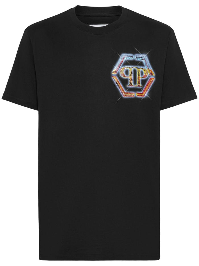 Philipp Plein T-shirt Nero Uomo Logo Strass Multicolor 5