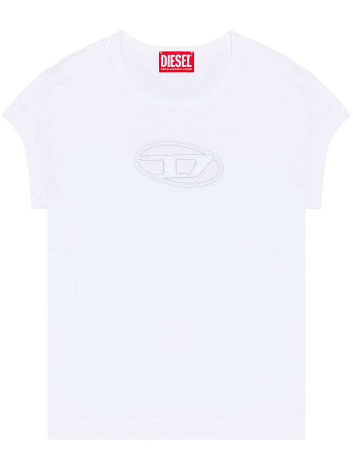 Diesel Damen T-Shirt Crop Logo Cut Out Weiß 5