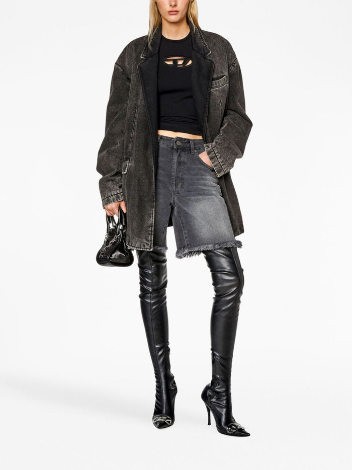 Diesel Damen T-Shirt Crop Logo Cut Out Schwarz 2