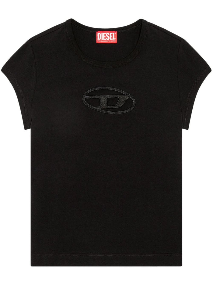 Diesel Damen T-Shirt Crop Logo Cut Out Schwarz 5