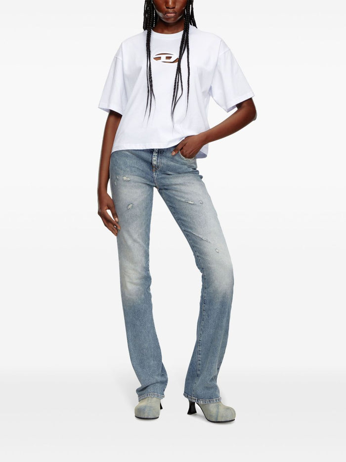 Diesel Women's White T-Shirt with Cut Out Logo and Wide Sleeves 2