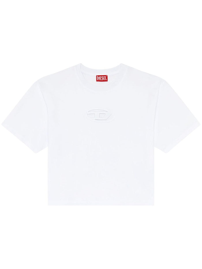 Diesel Women's White T-Shirt with Cut Out Logo and Wide Sleeves 4