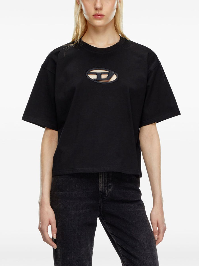 Diesel Damen-T-Shirt mit ausgeschnittenem Logo und weiten Ärmeln, schwarz 1