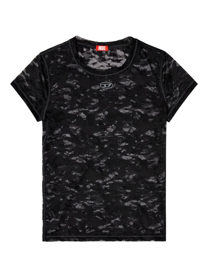 Diesel Damen T-Shirt mit Spitzenstickerei in Schwarz 3