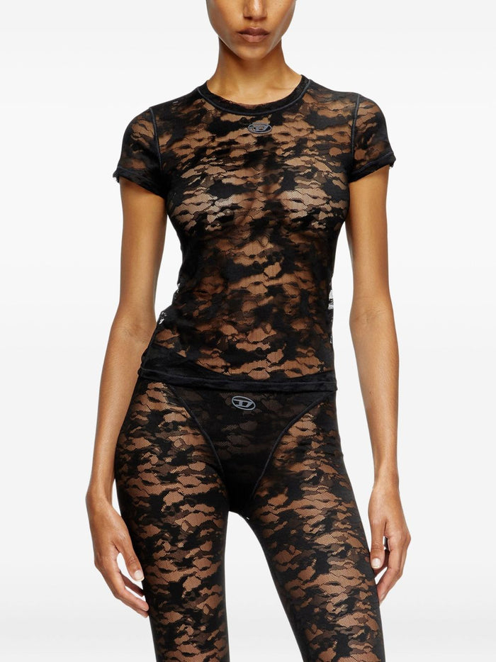 Diesel Damen T-Shirt mit Spitzenstickerei in Schwarz 1