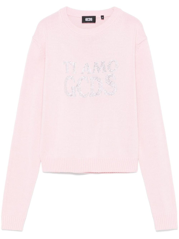 Gcds Women's Pink Sweatshirt I Love You Rhinestone 5