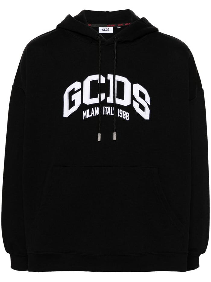 Gcds Felpa Nero Uomo Cappuccio Logo 5