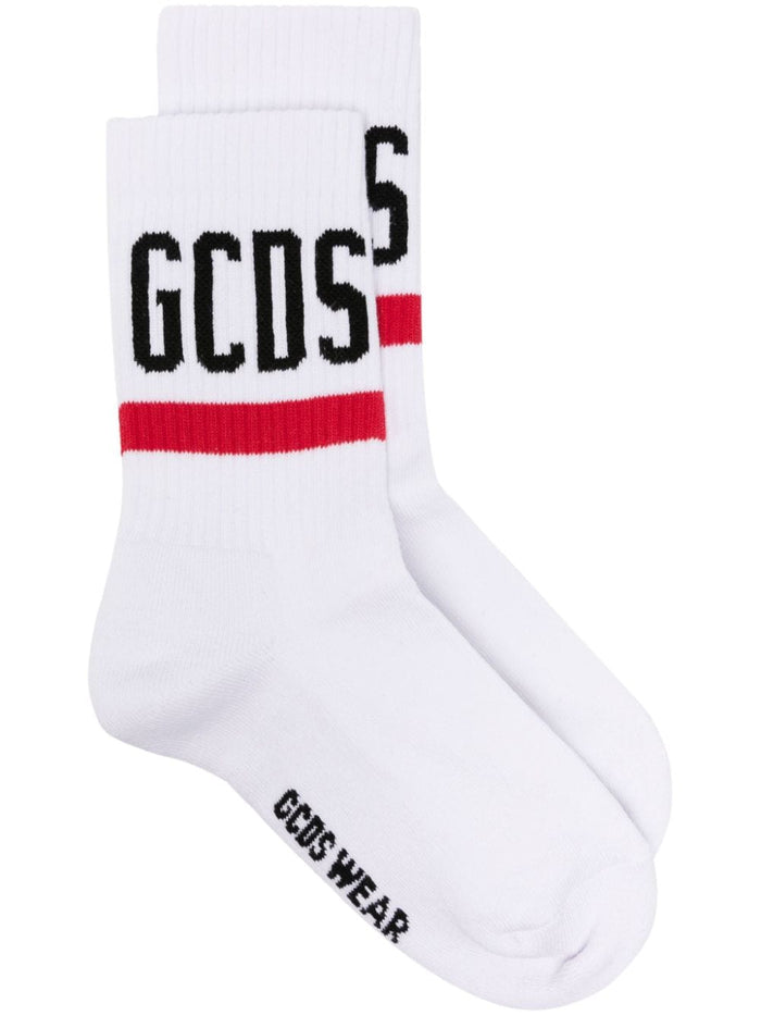 Gcds Unisex White Socks Logo 1