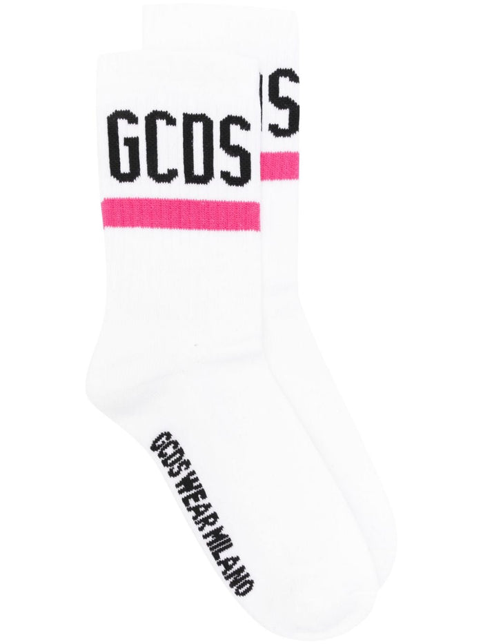 Gcds Calze Bianco Unisex Logo 1