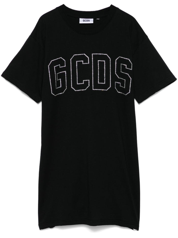 Gcds Women's Black T-shirt Long Rhinestone Logo 6