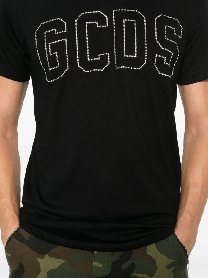 Gcds Women's Black T-shirt Long Rhinestone Logo 5