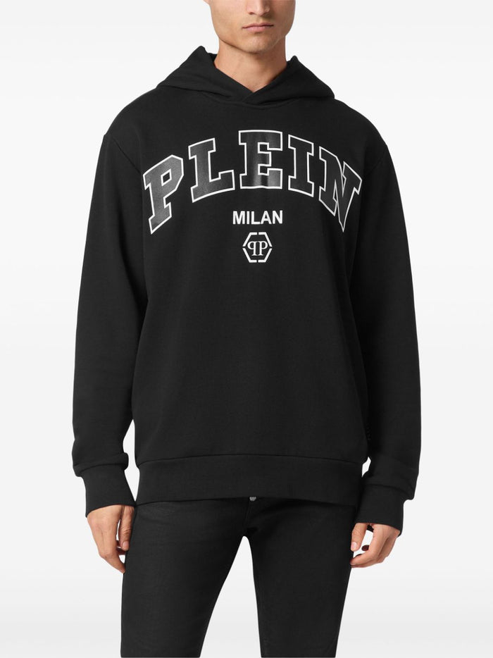 Philipp Plein Felpa Nero Uomo con logo 1