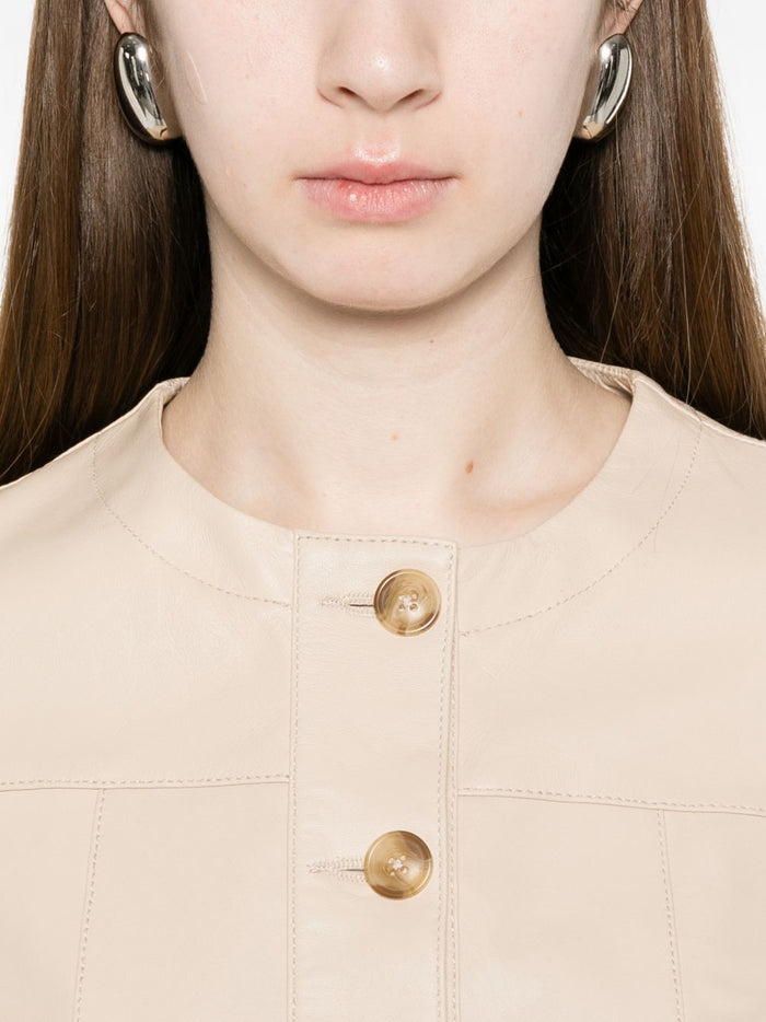 Bully Giubbotto Bianco Vaniglia Donna Pelle Girocollo 4