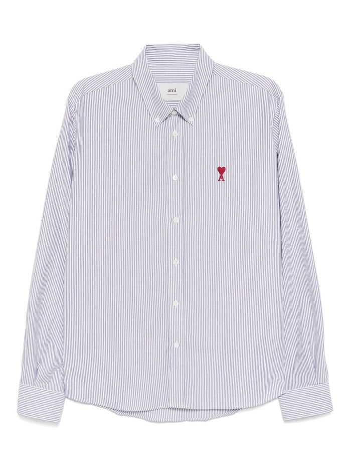 Ami Paris Camicia Uomo Righe Bianco-Nero Ricamo Cuore Rosso 7