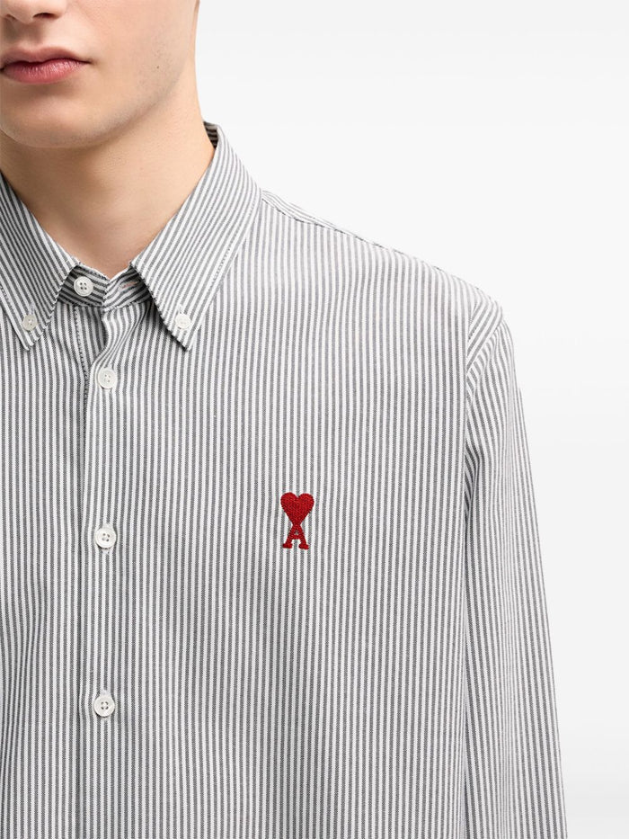 Ami Paris Camicia Uomo Righe Bianco-Nero Ricamo Cuore Rosso 4
