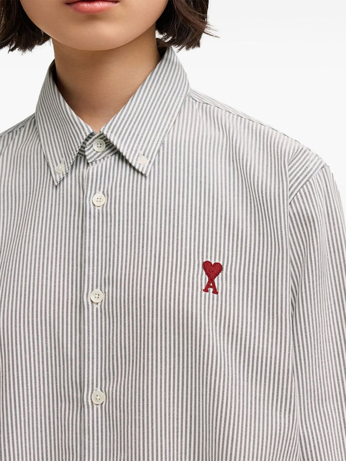 Ami Paris Camicia Uomo Righe Bianco-Nero Ricamo Cuore Rosso 6