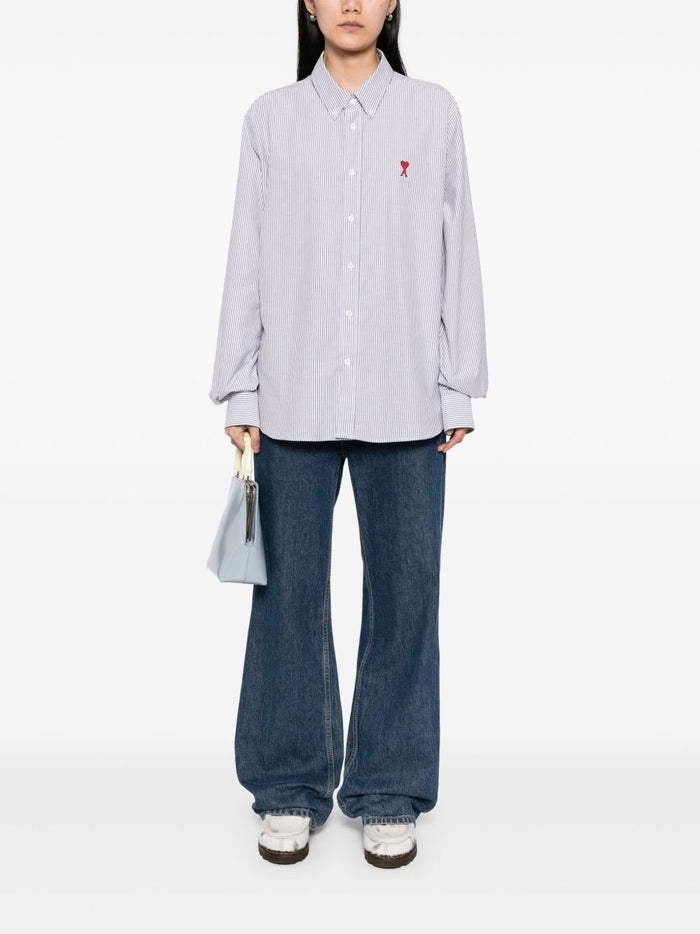 Ami Paris Camicia Uomo Righe Bianco-Nero Ricamo Cuore Rosso 3