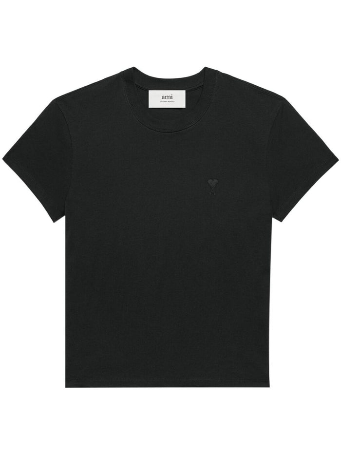 Ami Paris – Schwarzes Herren-T-Shirt mit farblich abgestimmter Herzstickerei 6