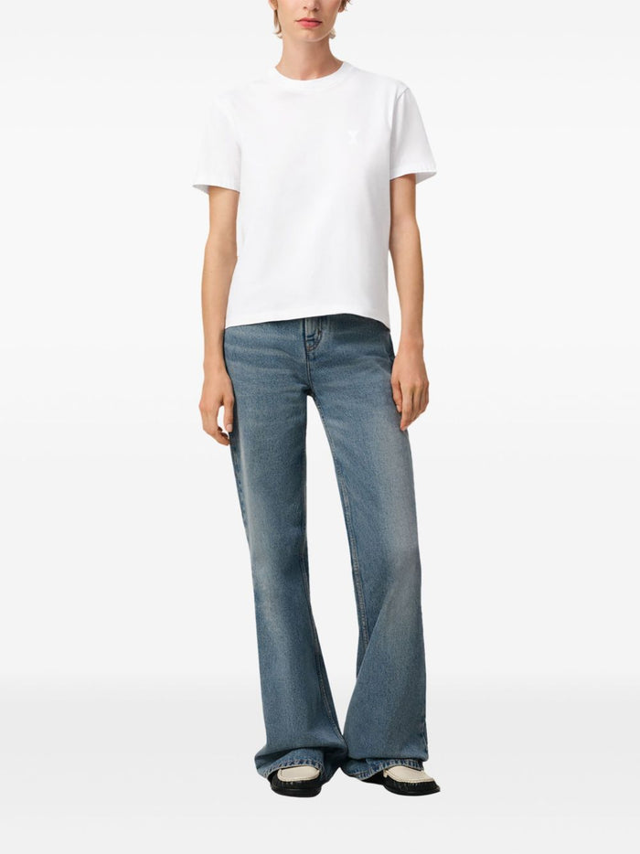 Ami Paris Herren T-Shirt weiß mit Herzstickerei in Ton 2