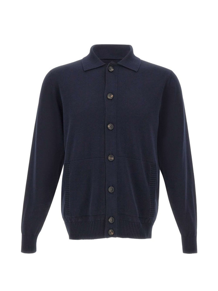 Filippo De Laurentis Cardigan Colletto Polo Uomo Blu 1