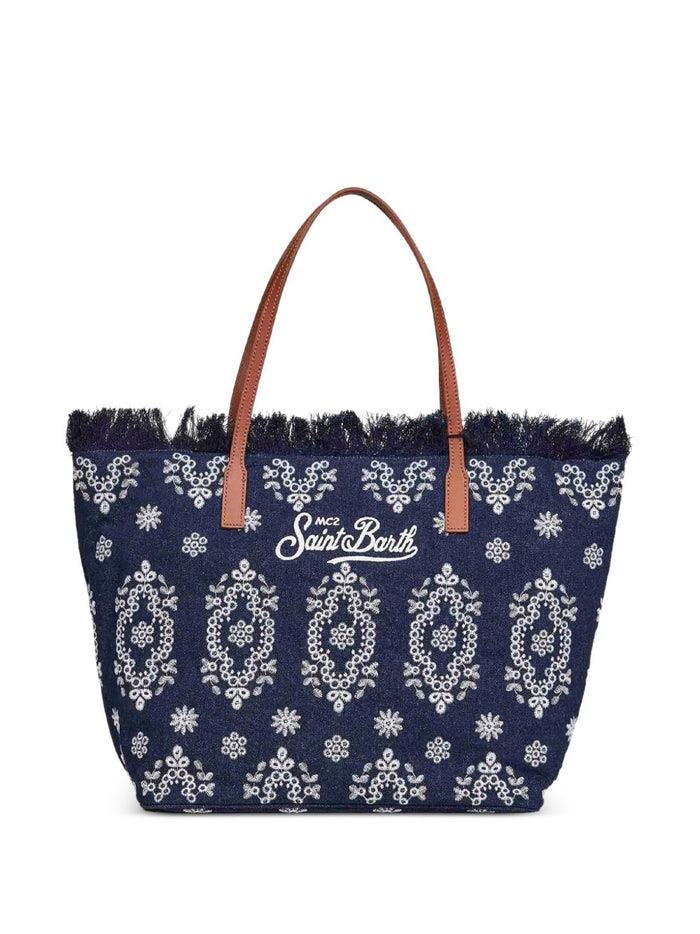 Mc2 Saint Barth Borsa City Bag Fringe Bandana Donna Blu 1