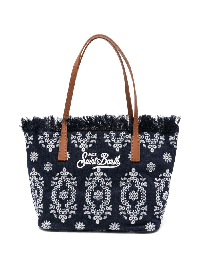 Mc2 Saint Barth Borsa City Bag Fringe Bandana Donna Blu 1