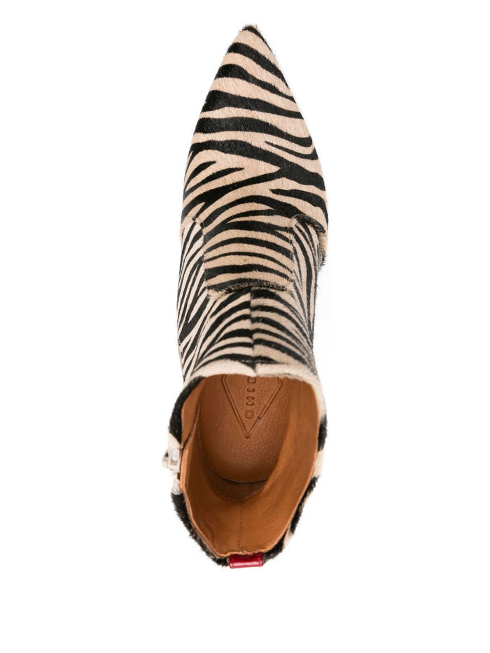 Chie Mihara Women's Beige-Black Zebra Ankle Boots 2