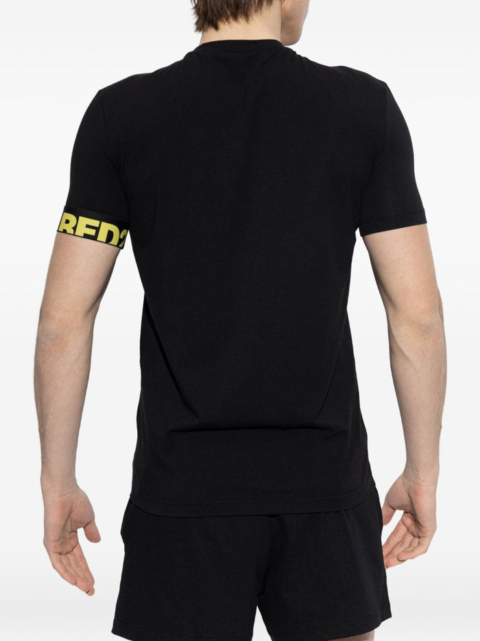 Dsquared2 T-shirt Banda Logo Giallo Uomo Nero 3