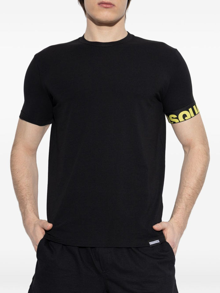 Dsquared2 T-shirt Banda Logo Giallo Uomo Nero 1