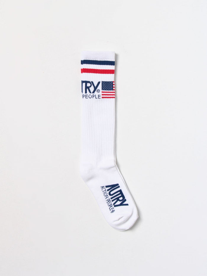 Unisex White/Blue Cotton Socks 1