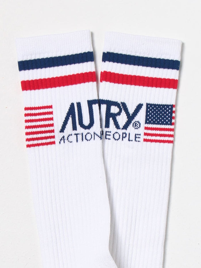 Unisex White/Blue Cotton Socks 2