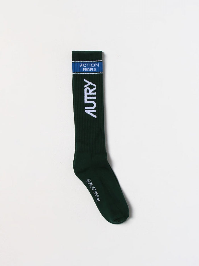 Unisex Green Socks in Green/White Cotton 1