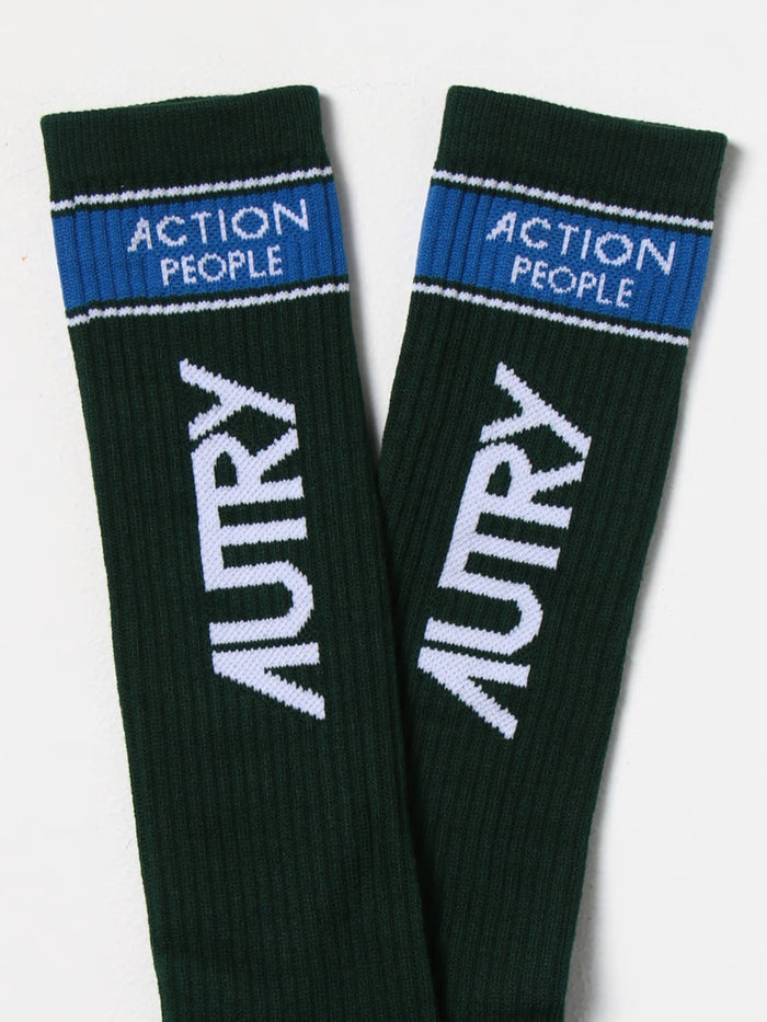 Unisex Green Socks in Green/White Cotton 2