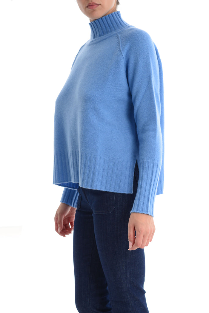 Maglia Blu a Collo a Cratere con Maniche Lunghe e Dettaglio Raglan 4