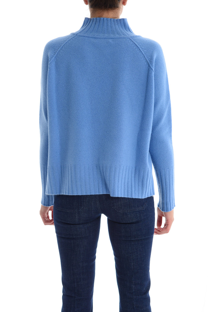 Maglia Blu a Collo a Cratere con Maniche Lunghe e Dettaglio Raglan 3