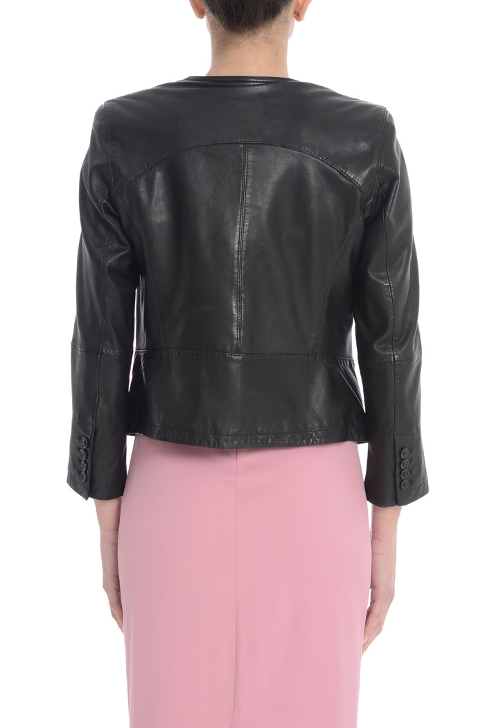 Bully Black Women's Leather Crew Neck Jacket 3