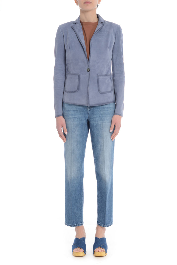 Bully Giubbotto Blu Donna Pelle Scamosciata 1