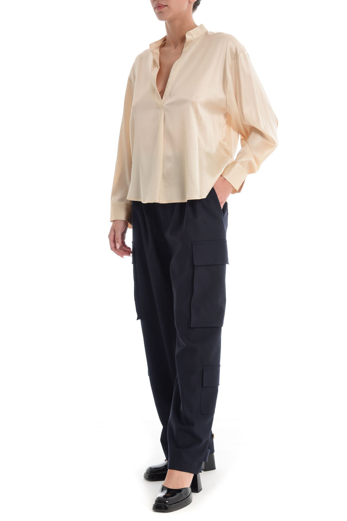 Solo Tre Camicia Beige Donna Scollo a V 2