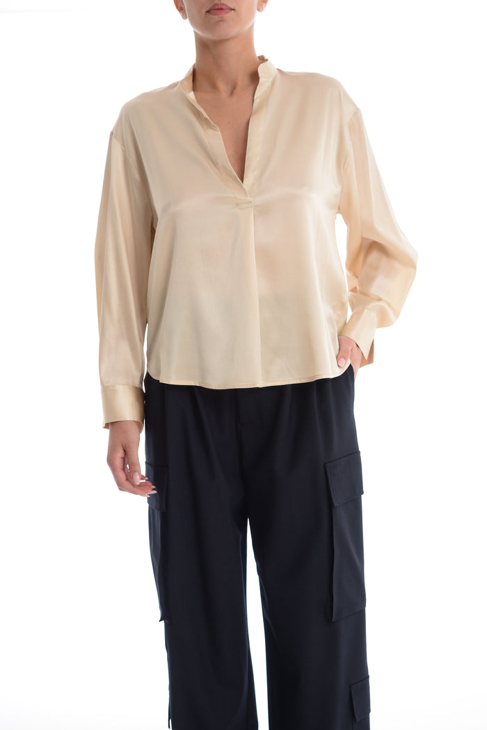 Solo Tre Camicia Beige Donna Scollo a V 1