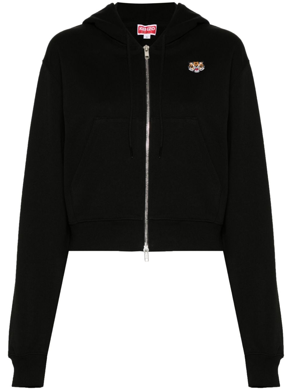 Kenzo Felpa Nero Donna Crop Ricamo Tiger Crest