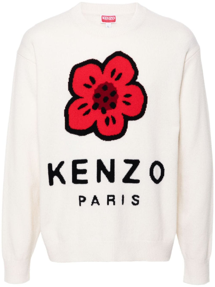 Kenzo Maglione Bianco Uomo Fiore Boke ad Intarsio 5