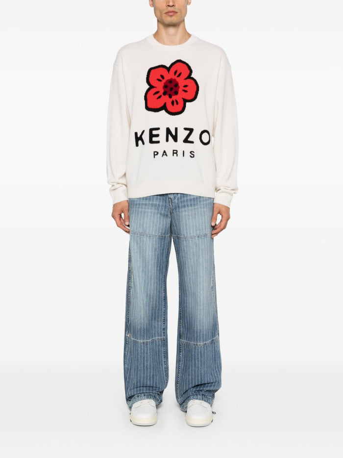 Kenzo Maglione Bianco Uomo Fiore Boke ad Intarsio 1