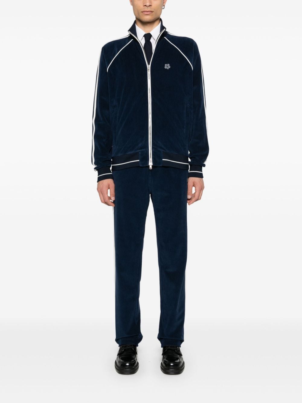 Kenzo felpa blu uomo zip a costine fiore boke